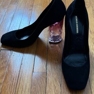 Nicholas Kirkwood Black and Pink suede chunky textured Heels six 37.5 square toe